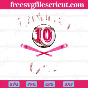 Baseball 10Th Birthday Girl, Svg Png Dxf Eps Cricut Files Invert