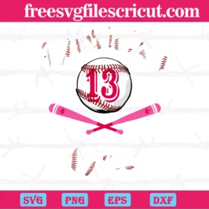 Baseball 13Th Birthday Girl, Svg Png Dxf Eps Cricut Invert