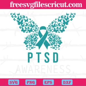 Butterfly Ptsd Awareness Teal Ribbon, Svg Files For Crafting And Diy Projects