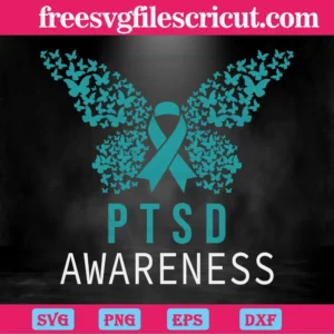 Butterfly Ptsd Awareness Teal Ribbon, Svg Files For Crafting And Diy Projects Invert