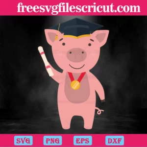 Cartoon Cute Pink Pig Graduate, Svg Png Dxf Eps Cricut Silhouette