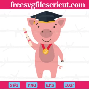 Cartoon Cute Pink Pig Graduate, Svg Png Dxf Eps Cricut Silhouette Invert