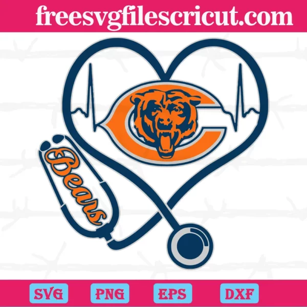 Chicago Bears Heart Stethoscope, Svg Png Dxf Eps Cricut Files