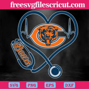Chicago Bears Heart Stethoscope, Svg Png Dxf Eps Cricut Files Invert