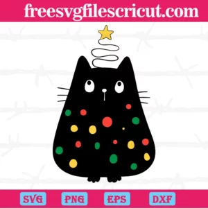 Christmas Black Cat With Light, Svg Png Dxf Eps Cricut Files