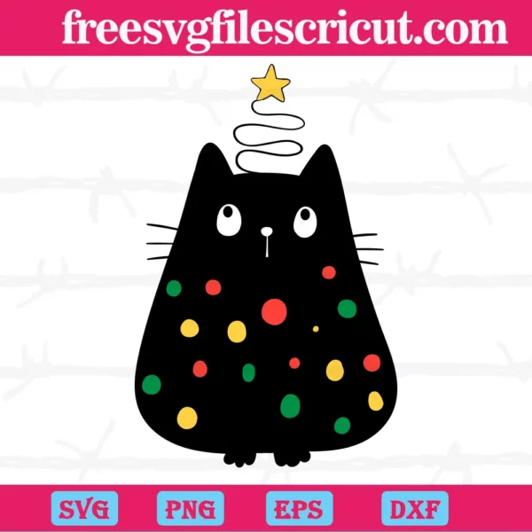 Christmas Black Cat With Light, Svg Png Dxf Eps Cricut Files