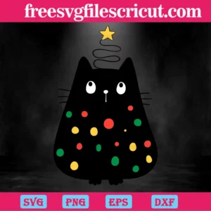 Christmas Black Cat With Light, Svg Png Dxf Eps Cricut Files Invert