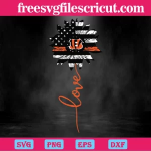 Cincinnati Bengal Love Sunflower, Svg Png Dxf Eps Digital Files Invert