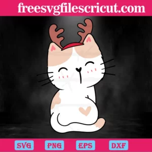 Cute Cat With Reindeer Horns, Svg Cut Files