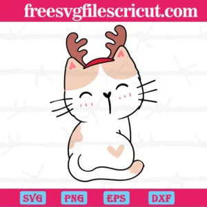 Cute Cat With Reindeer Horns, Svg Cut Files Invert