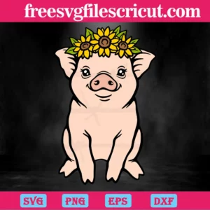 Cute Pig Sunflower, Svg Png Dxf Eps Digital Files