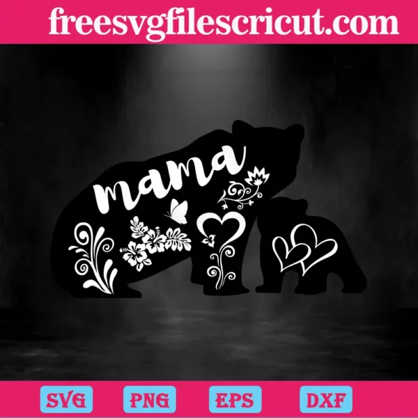 Floral Mama Bear, Svg Png Dxf Eps Digital Download Invert