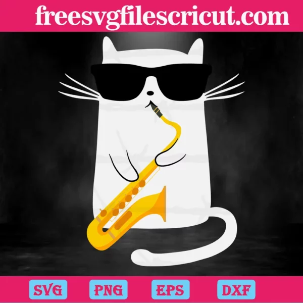 Funny Cat Saxophone Music, Laser Cut Svg Files