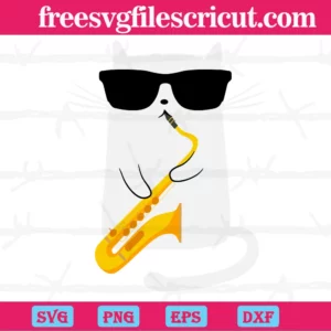 Funny Cat Saxophone Music, Laser Cut Svg Files Invert