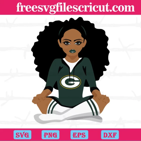 Green Bay Packers Black Girl, Svg Png Dxf Eps Cricut