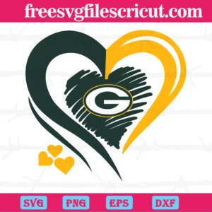Green Bay Packers Heart Logo, Svg Png Dxf Eps Cricut Silhouette