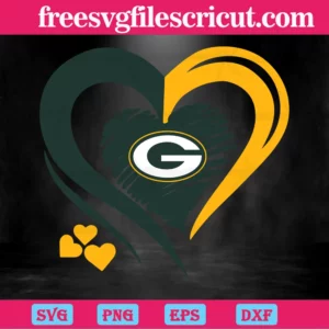 Green Bay Packers Heart Logo, Svg Png Dxf Eps Cricut Silhouette Invert