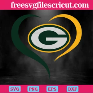 Green Bay Packers Heart, Premium Svg Files Invert
