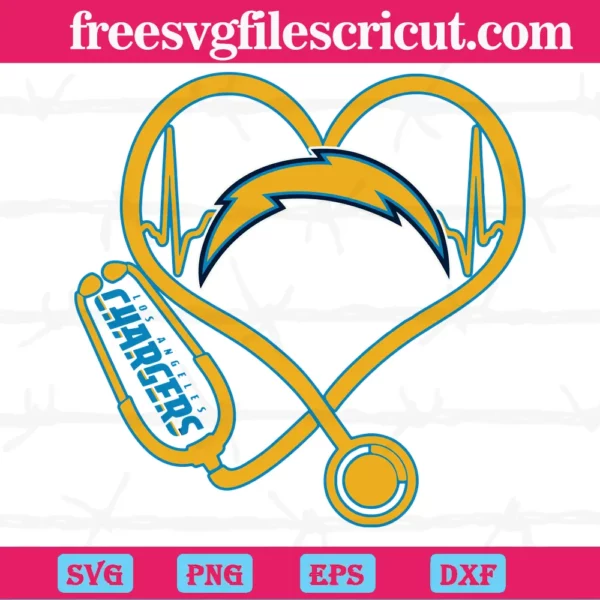 Los Angeles Chargers Heart Stethoscope, Svg Png Dxf Eps Cricut Files