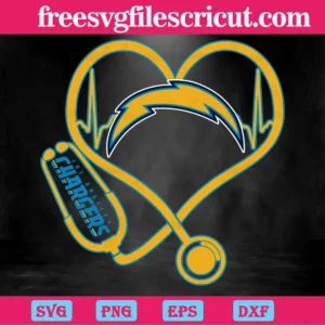 Los Angeles Chargers Heart Stethoscope, Svg Png Dxf Eps Cricut Files Invert