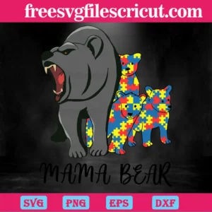Mama Bear Autism Awareness, Svg Png Dxf Eps Designs Download Invert
