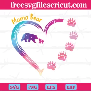 Mama Bear Heart Colorful, Svg Png Dxf Eps Digital Files Invert