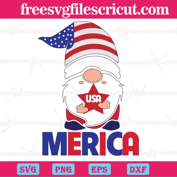 Merica Gnome 4Th Of July Independence Day, Svg Png Dxf Eps Cricut