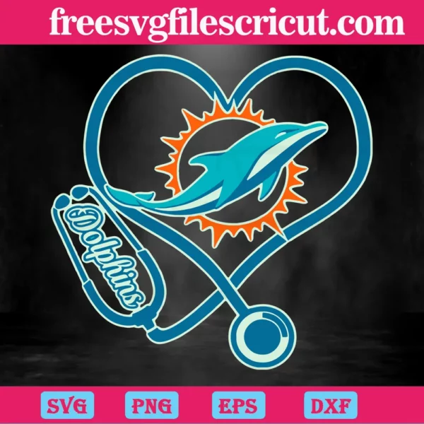 Miami Dolphins Heart Stethoscope, Svg Cut Files