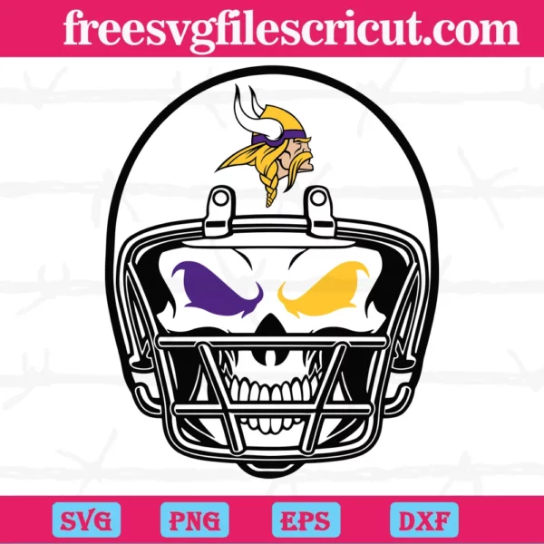 Minnesota Vikings Skull Helmet, Vector Illustrations Invert