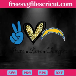 Peace Love Los Angeles Chargers, Svg Png Dxf Eps Digital Files Invert