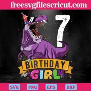 Purple T Rex 7Th Birthday Girl, Svg Files For Crafting And Diy Projects Invert