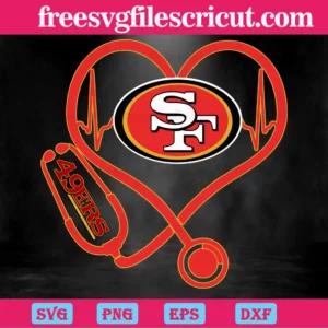 San Francisco 49Ers Heart Stethoscope, Svg Png Dxf Eps Digital Files Invert
