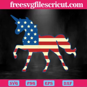 Unicorn Usa Flag 4Th Of July, Svg Png Dxf Eps Digital Download Invert