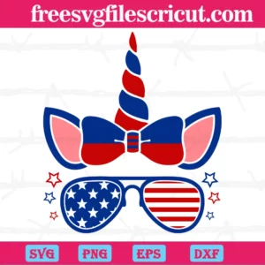 Unicorn With Glasses America 4Th Of July, Svg Png Dxf Eps Digital Files