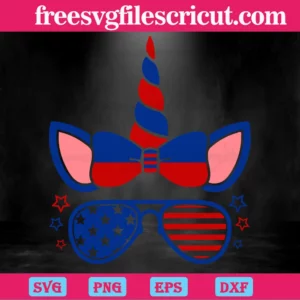 Unicorn With Glasses America 4Th Of July, Svg Png Dxf Eps Digital Files Invert