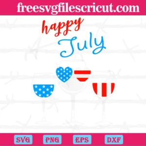 Wine Glasses Happy 4Th Of July, Svg Png Dxf Eps Digital Download Invert