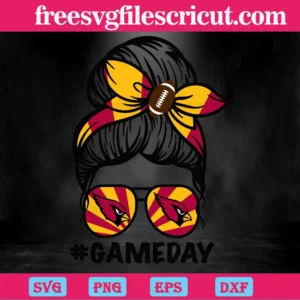 Arizona Cardinals Messy Bun Mom Game Day, Cutting File Svg Invert