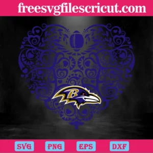 Baltimore Ravens Football Heart, Svg Png Dxf Eps Cricut Invert