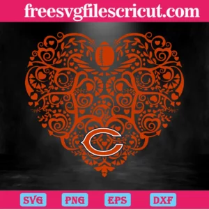 Chicago Bears Football Heart, Svg Png Dxf Eps Digital Download Invert