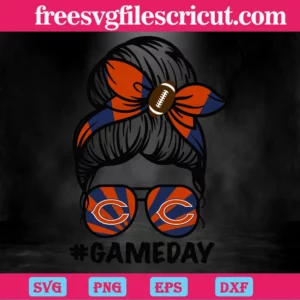 Chicago Bears Messy Bun Mom Game Day, Vector Svg Invert