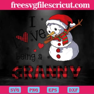 Christmas Snowman I Love Being A Granny, Layered Svg Files Invert