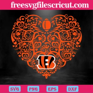 Cincinnati Bengals Football Heart, Svg Png Dxf Eps Designs Download Invert