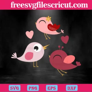 Cute Little Valentines Day Birds, Svg Files
