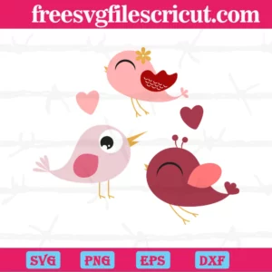 Cute Little Valentines Day Birds, Svg Files Invert