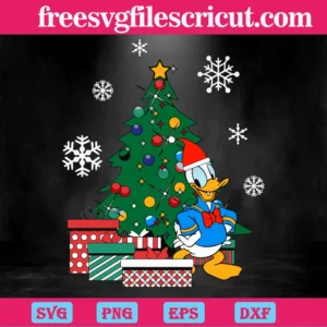 Donald Duck Around The Christmas Tree, Svg Png Dxf Eps Digital Download Invert