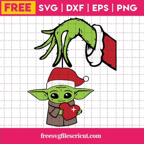 Free Grinch Hand Holding Baby Yoda Merry Christmas, Svg Png Dxf Eps