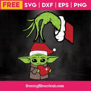Free Grinch Hand Holding Baby Yoda Merry Christmas, Svg Png Dxf Eps Invert