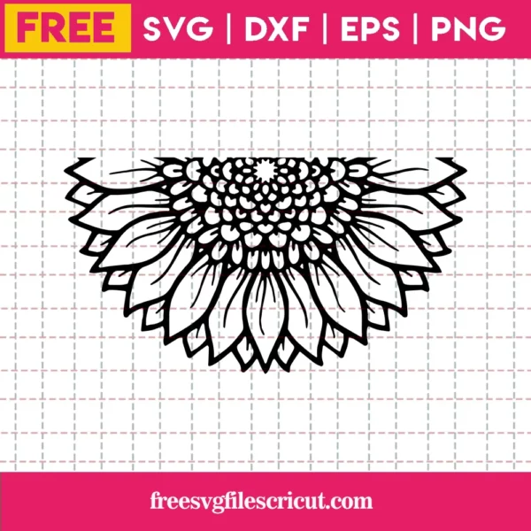 Half Sunflower Mandala Black And White, Free Svg File For Commercial Use