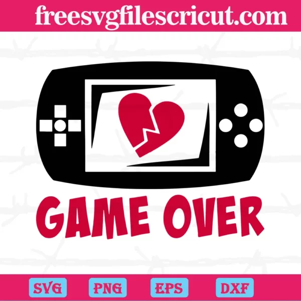 Heart Game Over Valentines Day, Svg Png Dxf Eps Cricut Files