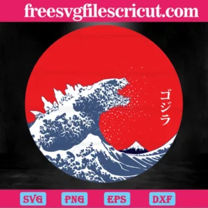 Hokusai Gojira The Great Wave Off Kanagawa, Svg Files Invert